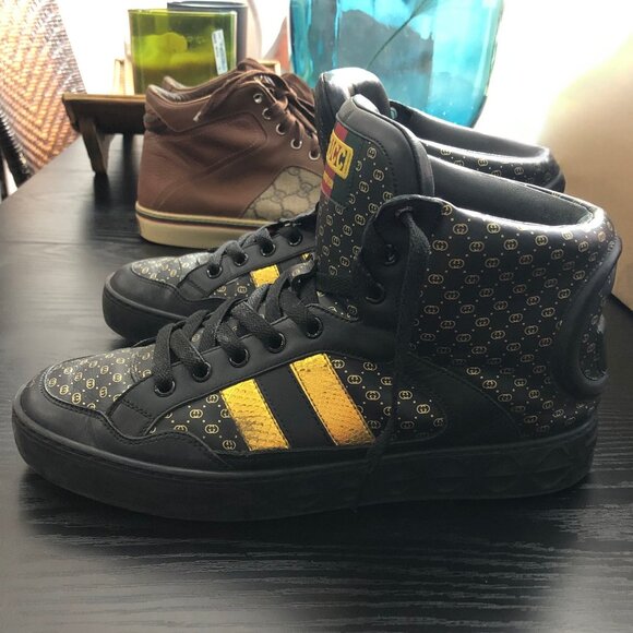 Gucci Dapper Dan GG High Top Men's Sneaker Black Gold Monogram 536839 7 03H US 8 - Picture 2 of 9